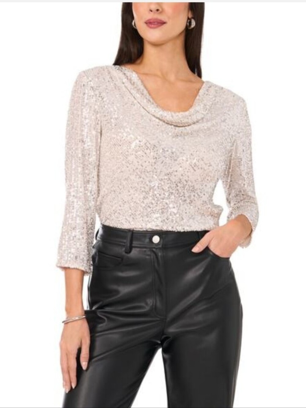 Vince Camuto Twinkle & Glow Chamagne Silver Colored Top Size L